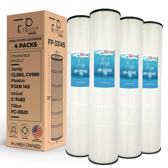 Pool Cartridge, replaces Jandy CL580, CV580, A0104100, Unicel C-7482, Filbur FC-0820; PJAN145-PAK4, FP-33145, 4Pack