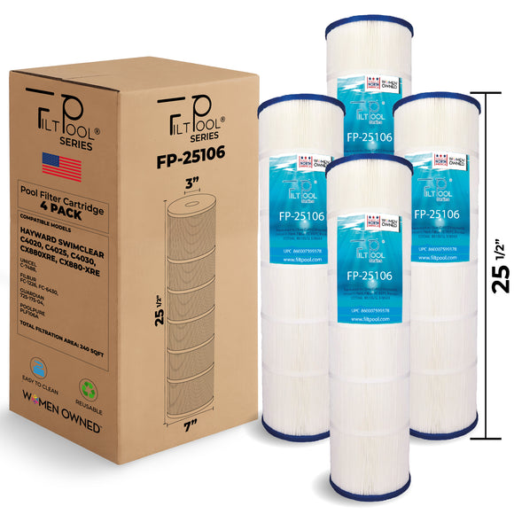 Filter Replaces Hayward CX880XRE, Pleatco PA106-PAK4, Ultral-A1, Unicel C-7488, Filbur FC-1226, FC-6430, Hayward SwimClear C4020, C4025, C4030, 4 X 106 sq. ft, FP-25106, 4 Pack