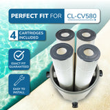 Pool Cartridge, replaces Jandy CL580, CV580, A0104100, Unicel C-7482, Filbur FC-0820; PJAN145-PAK4, FP-33145, 4Pack
