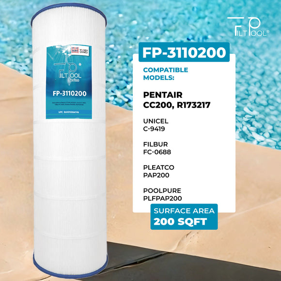 Pool Cartridge replaces Pentair CC200, R173217, Unicel C-9419, Filbur FC-0688 & PAP200, PLFPAP200, FP-3110200, 1 Pack