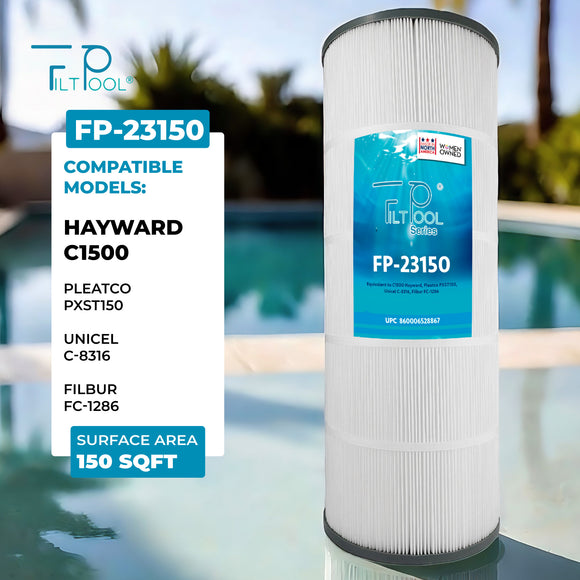 Pool Cartridge, replaces C1500 Hayward, PXST150, Unicel C-8316, Filbur FC-1286, FP-23150, 1 Pack
