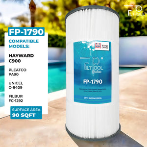 Pool Filter Replaces Hayward C900, CX900RE, Pleatco PA90, Ultral-B6, Unicel C-8409, Filbur FC-1292, Sta-Rite PXC95, 90 sq.ft, L x OD: 17 3/8" x 8 15/16" FP-1790, 1 Pack