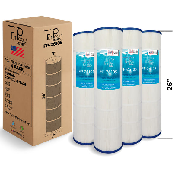 Pool Cartridge, replaces Pentair CCP420, R173476, PCC105, Unicel C-7471, Filbur FC-1977, Guardian 726-168-04, PLF105A, FP-26105, 4-Pack