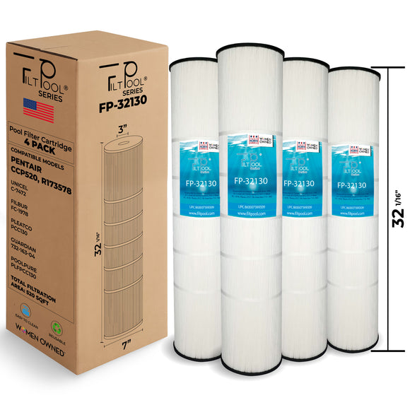 Pool Cartridge, replaces CCP520 R173578 78585 PCC130 C-7472 FC-1978 732, Pentair Clean and Clear Plus 520, 817-0131, 178585, FP-32130, 4 Pack