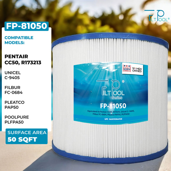 Replaces Pool Filter: Pentair CC50, R173213, Unicel C-9405, Filbur FC-0684, PAP50, PLFPA50, FP-81050, 1 Pack