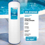 Pool Cartridge, replaces Pentair CC150, R173216, Unicel C-9415, Filbur FC-0687 & PAP150, PLF150A, FP-3110150, 1 Pack